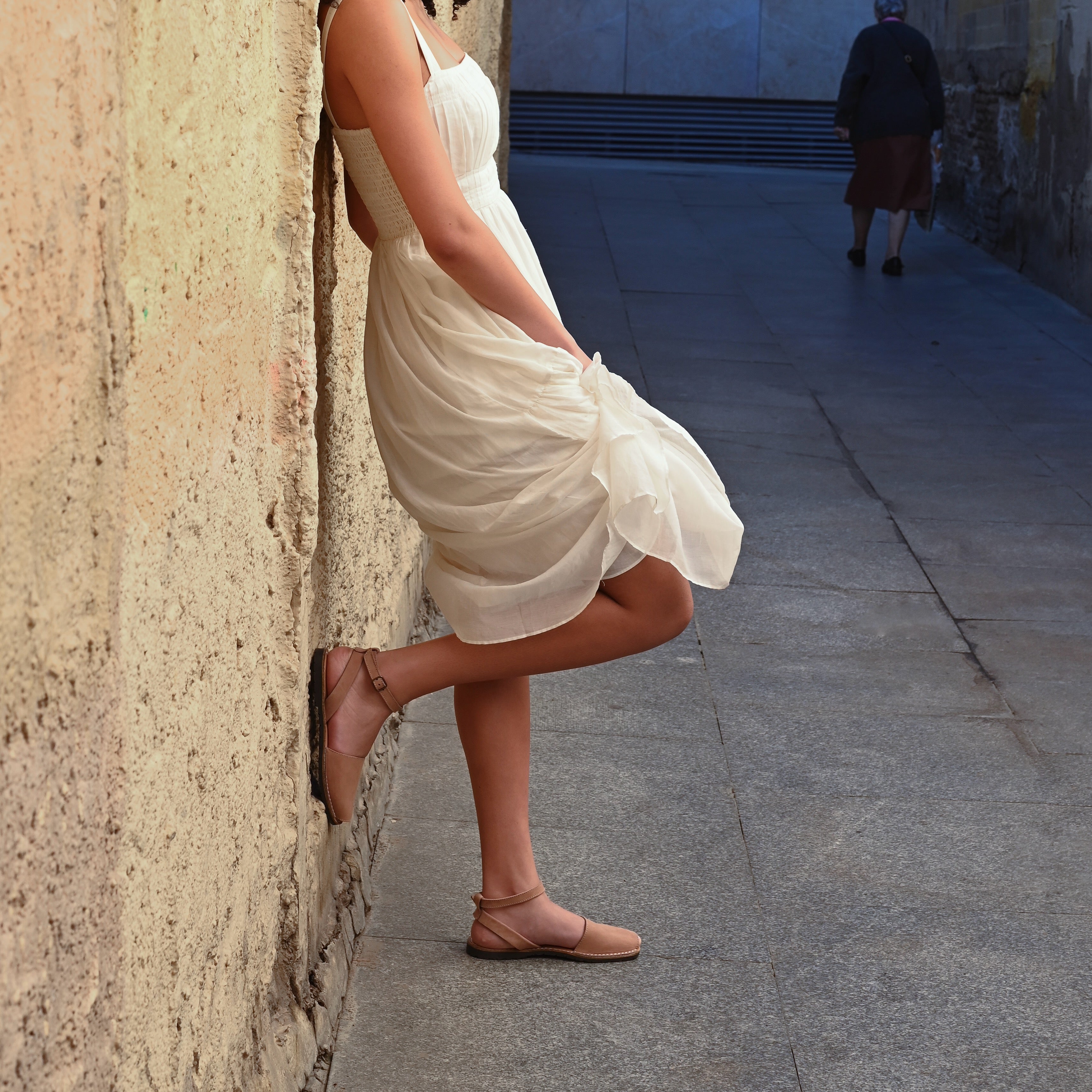 Tan nubuck sandals with strap