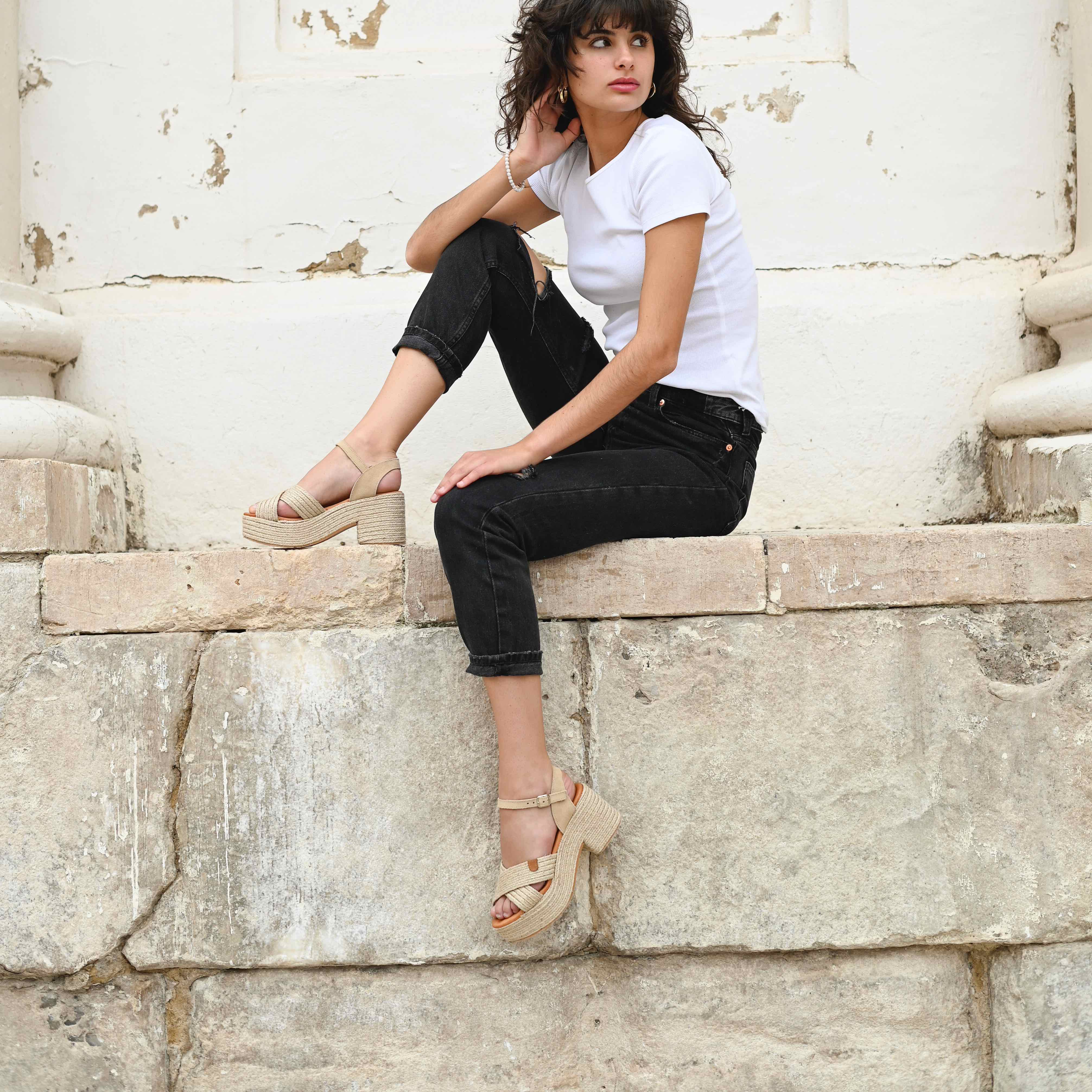 Sofia Chunky Heels in Natural Rope