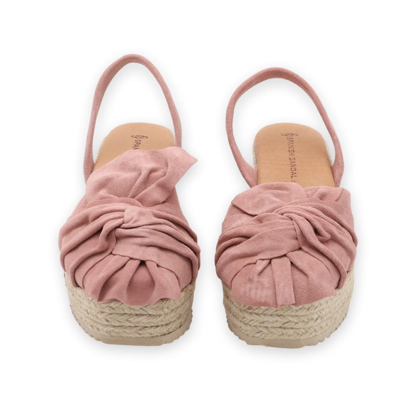 front facing ruffle platform sandals in soft pink