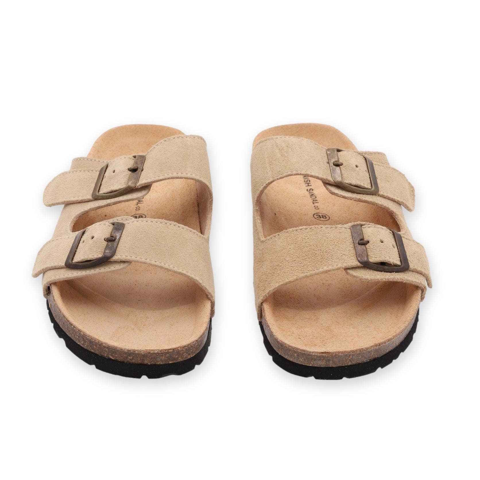 front facing nordic sandals in sand color