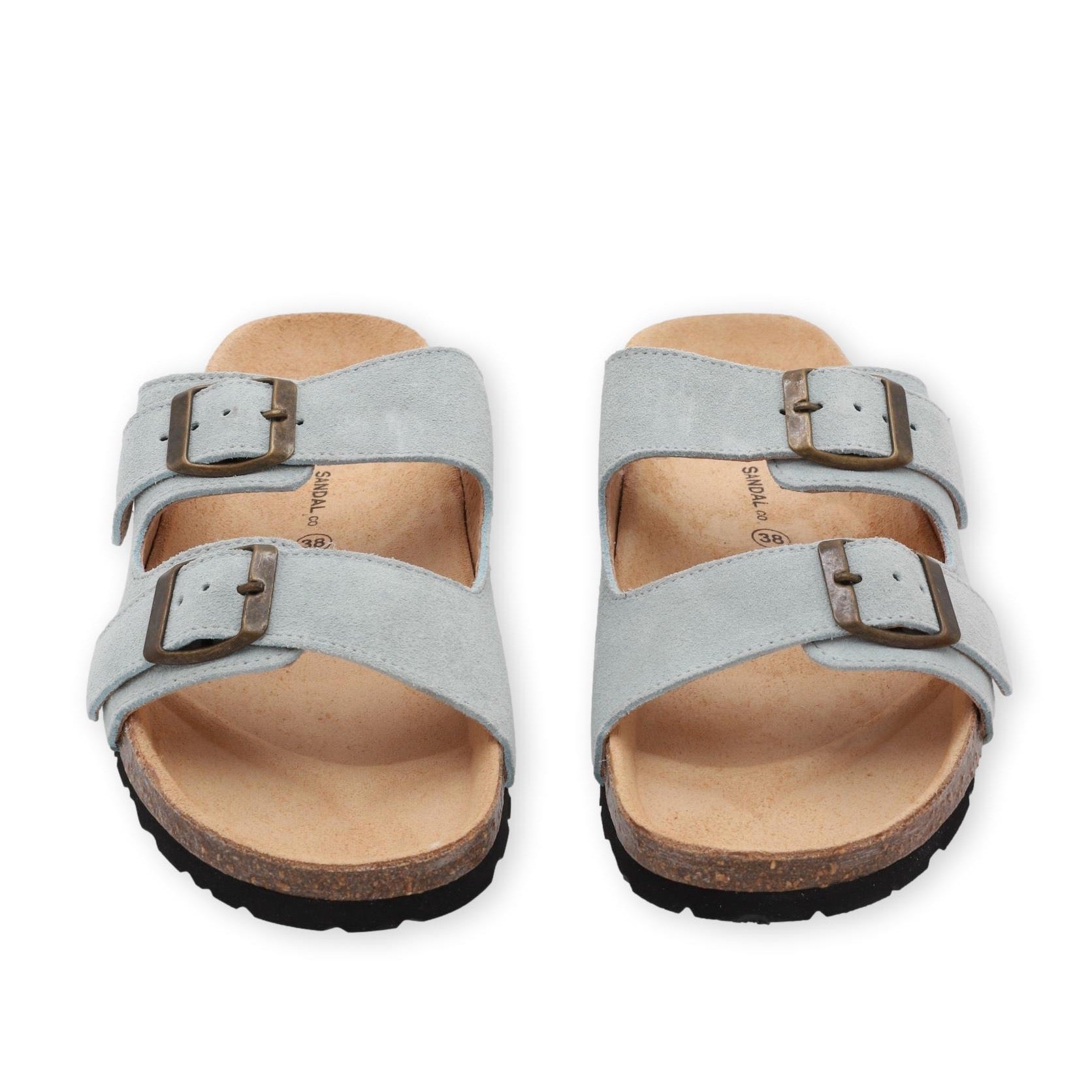 front facing nordic sandals in soft blue