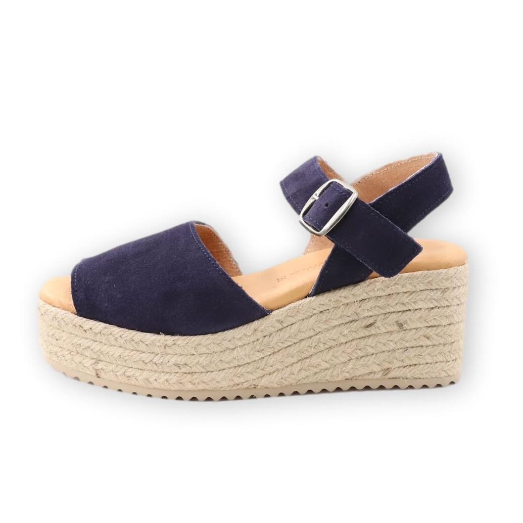 Dark blue platform sandals with strap