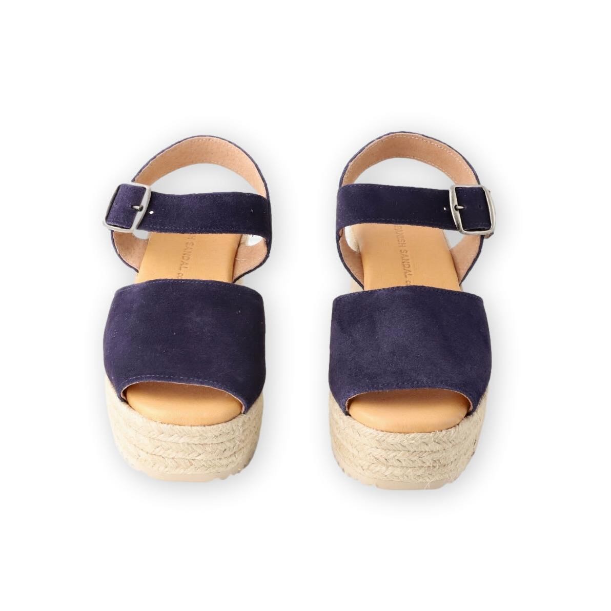 Dark blue platform sandals with strap