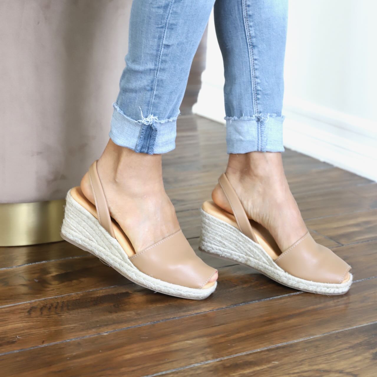 Light camel espadrille wedges