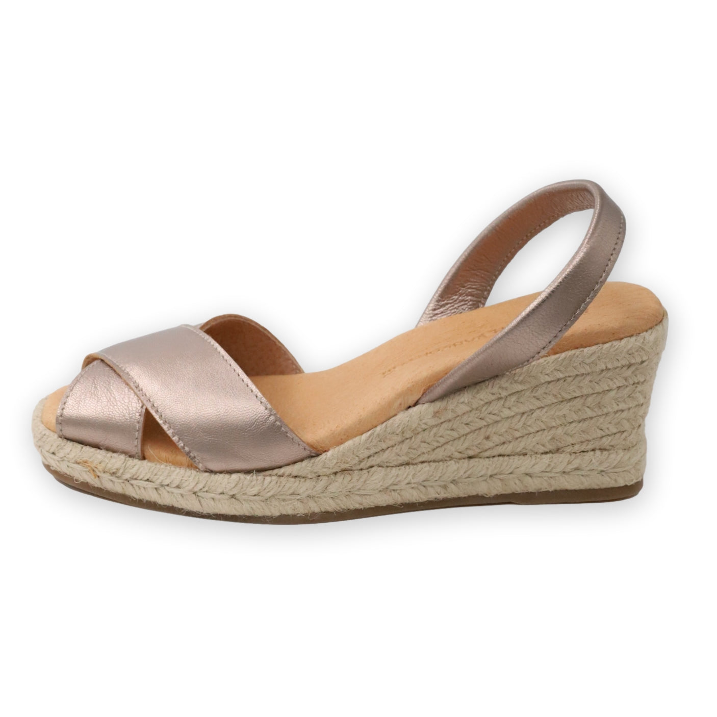 Crossover Rose Gold espadrille wedges