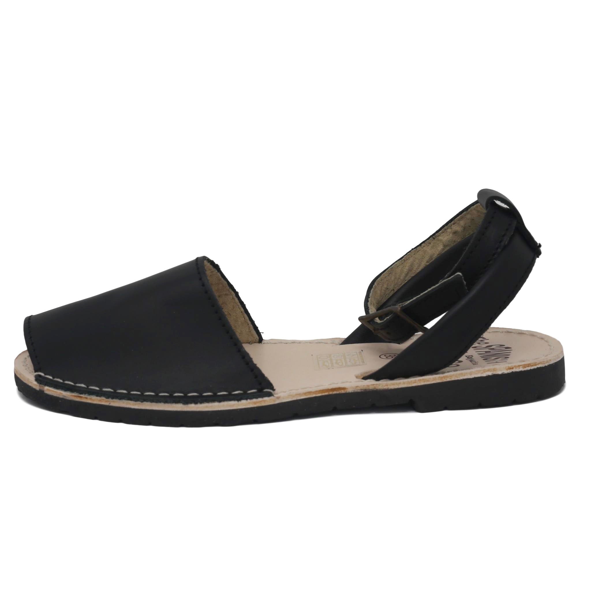 Black sandals with strap -side view