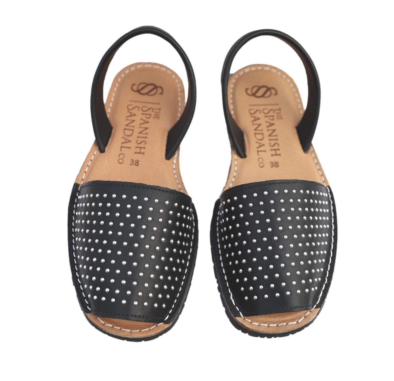front facing classic sandals in studded black