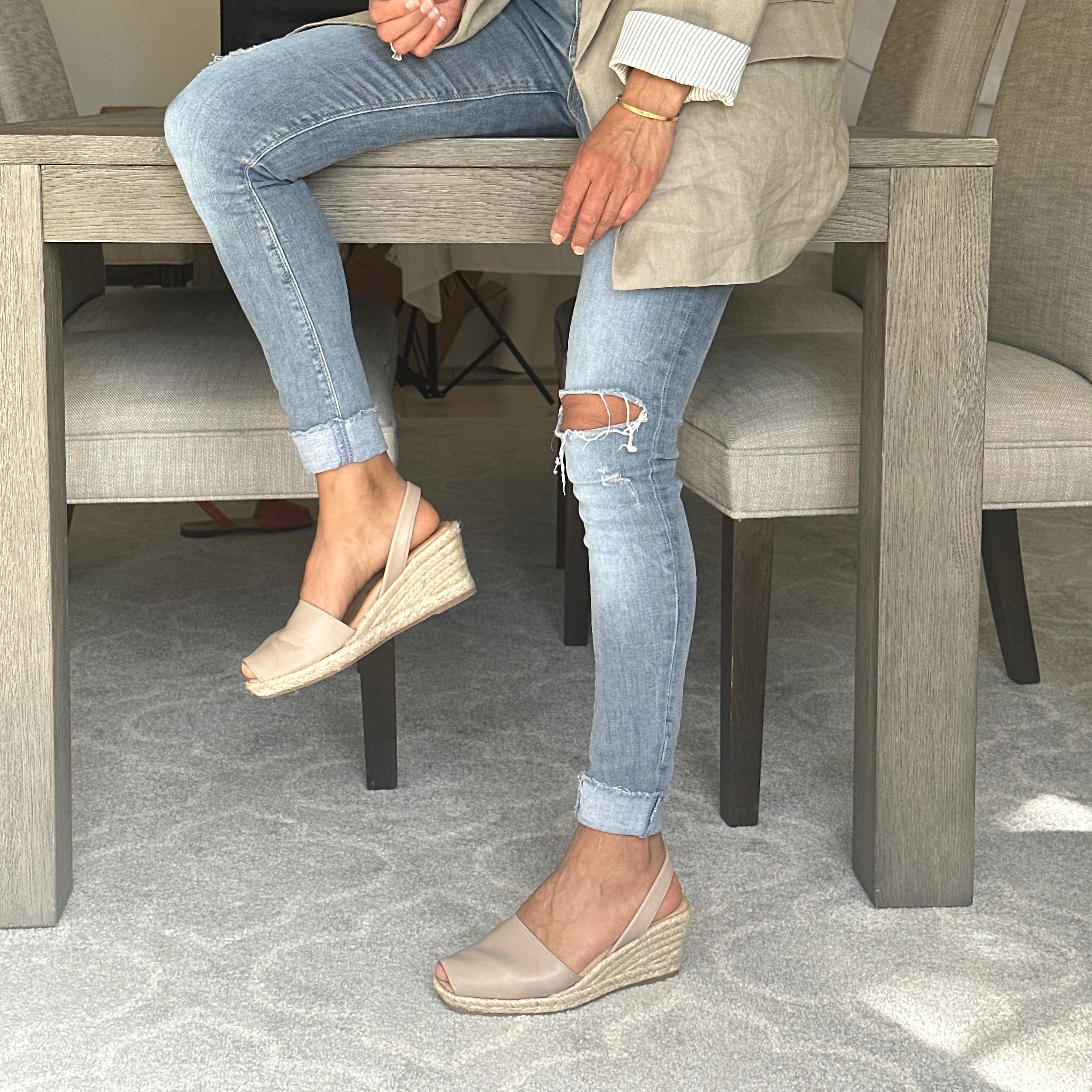 Linen espadrille wedges