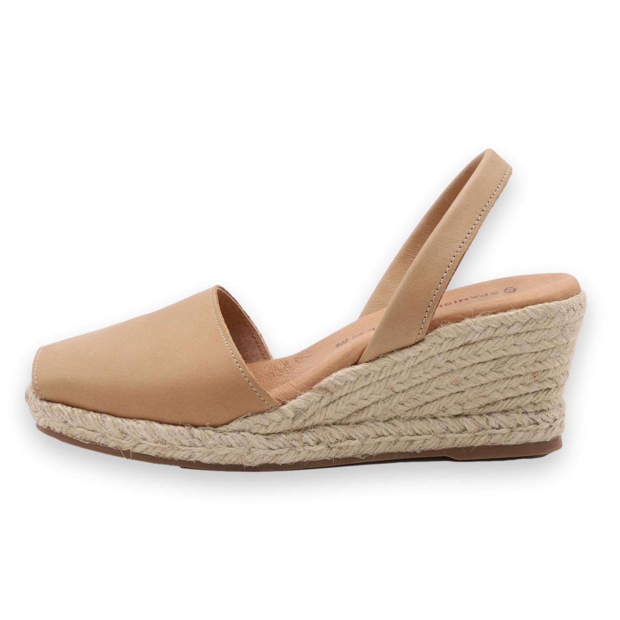 profile view of almond espadrille wedge