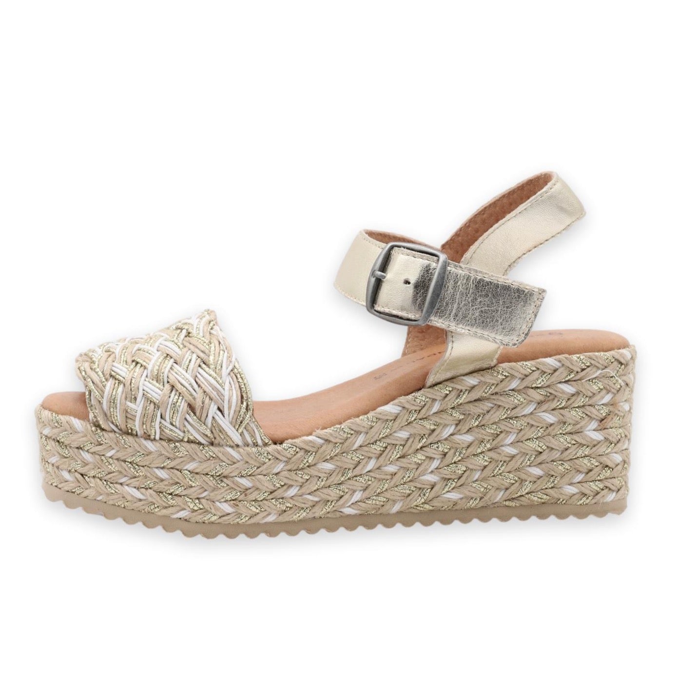 Gold braided platform sandals with strap