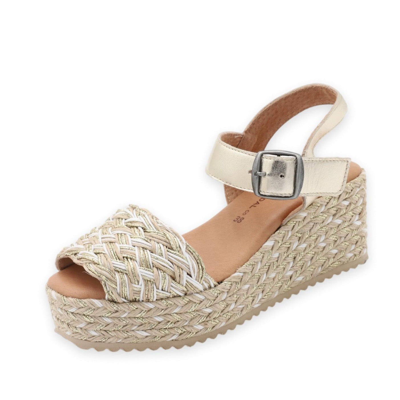 Gold braided platform sandals with strap