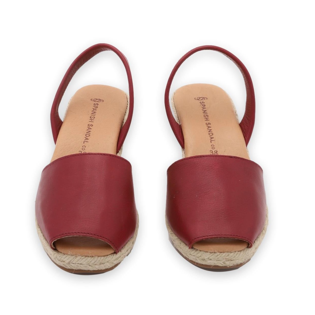 front facing espadrille wedge sandals in burgundy