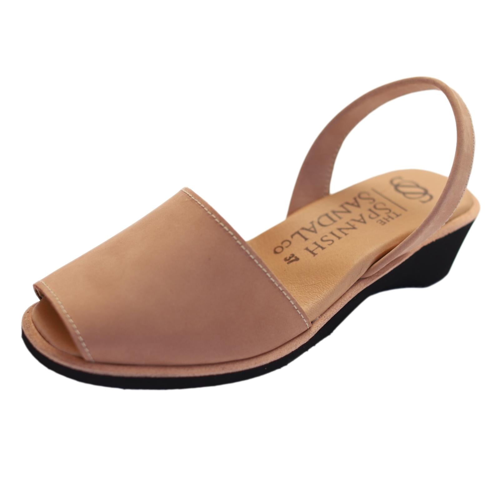 Tan nubuck midi wedge sandals