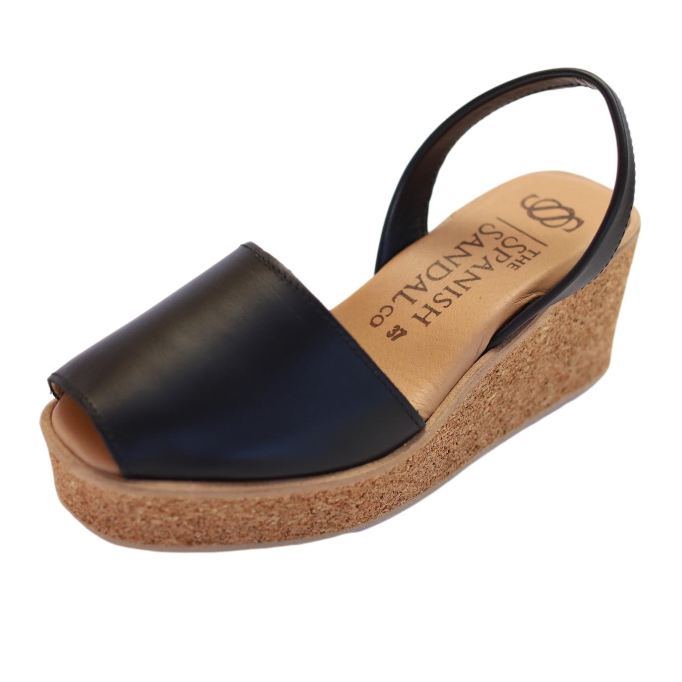 angled view of front view of cork wedges in black