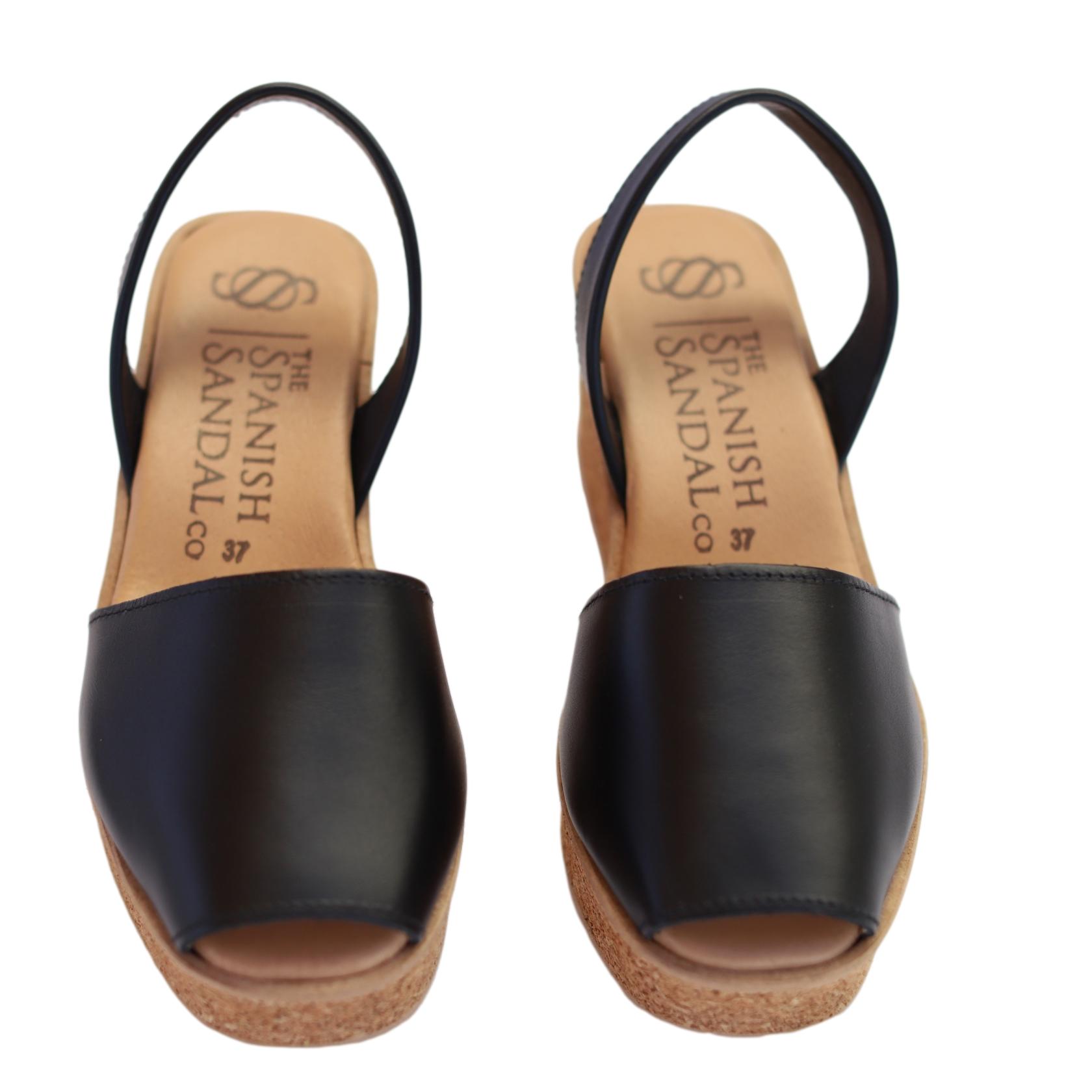 front view of cork wedges in black
