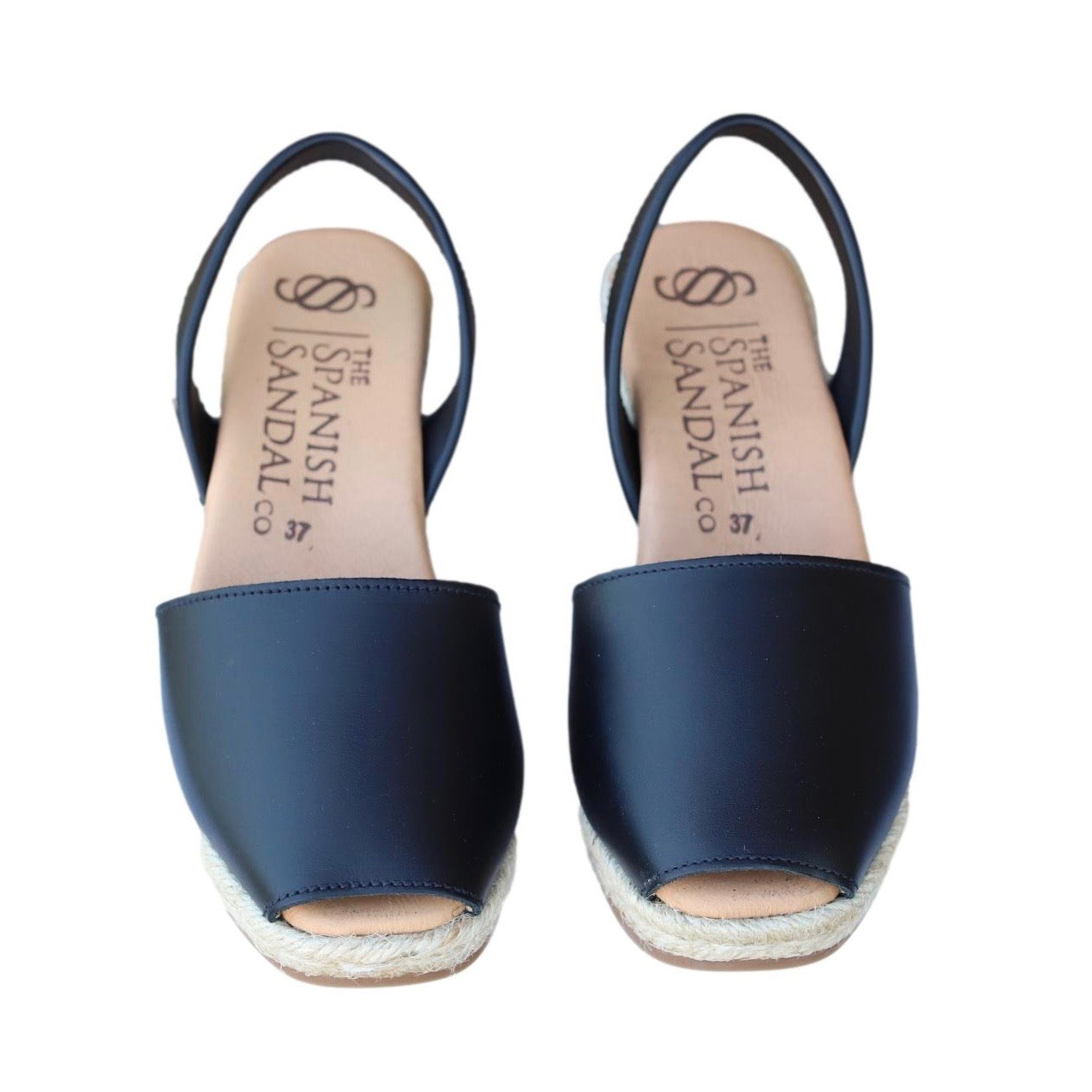 front facing wedge espadrille sandals in black