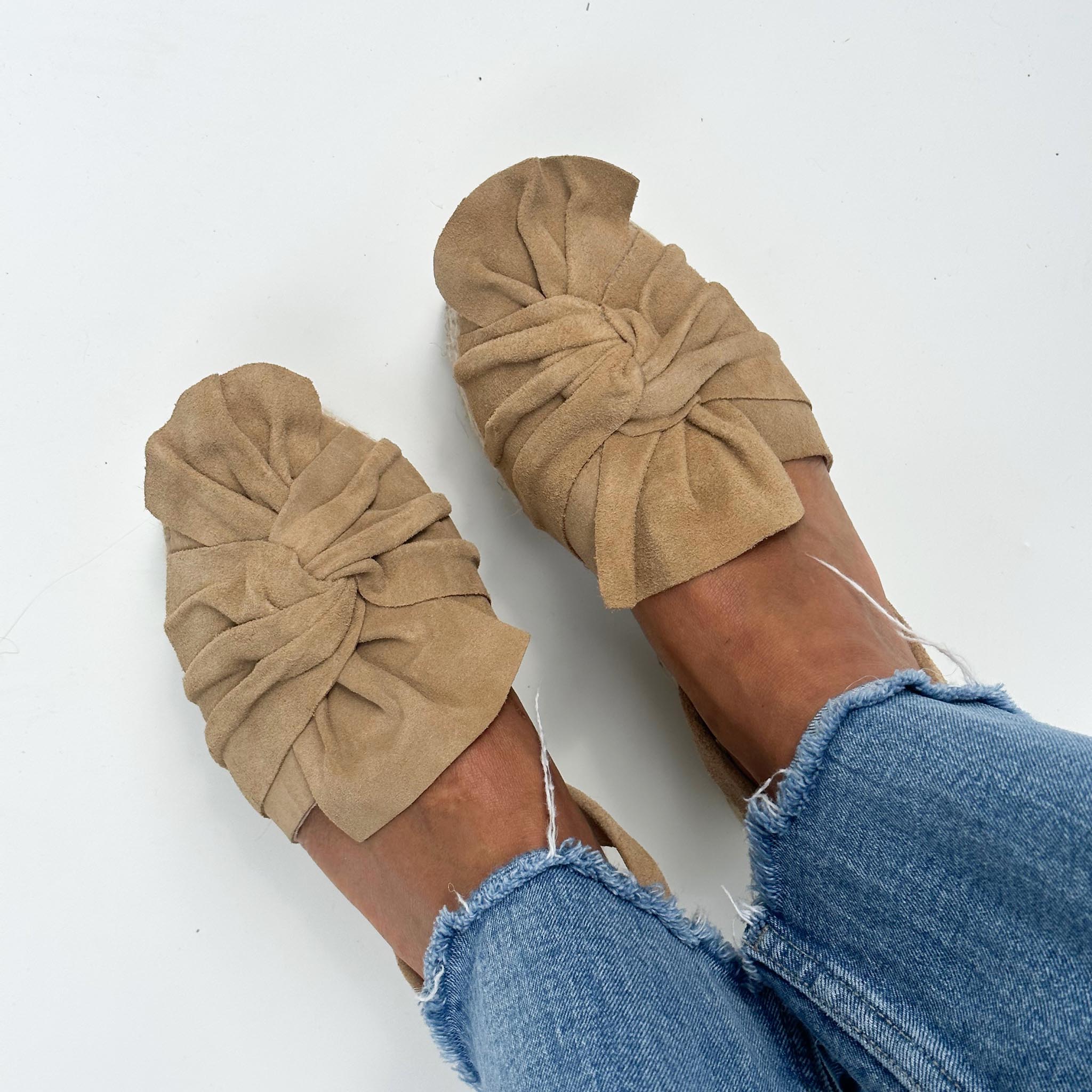 Dark beige ruffle platform sandals