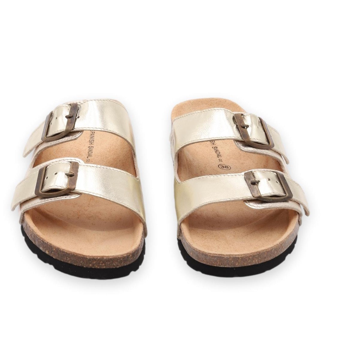 front facing nordic sandals in gold