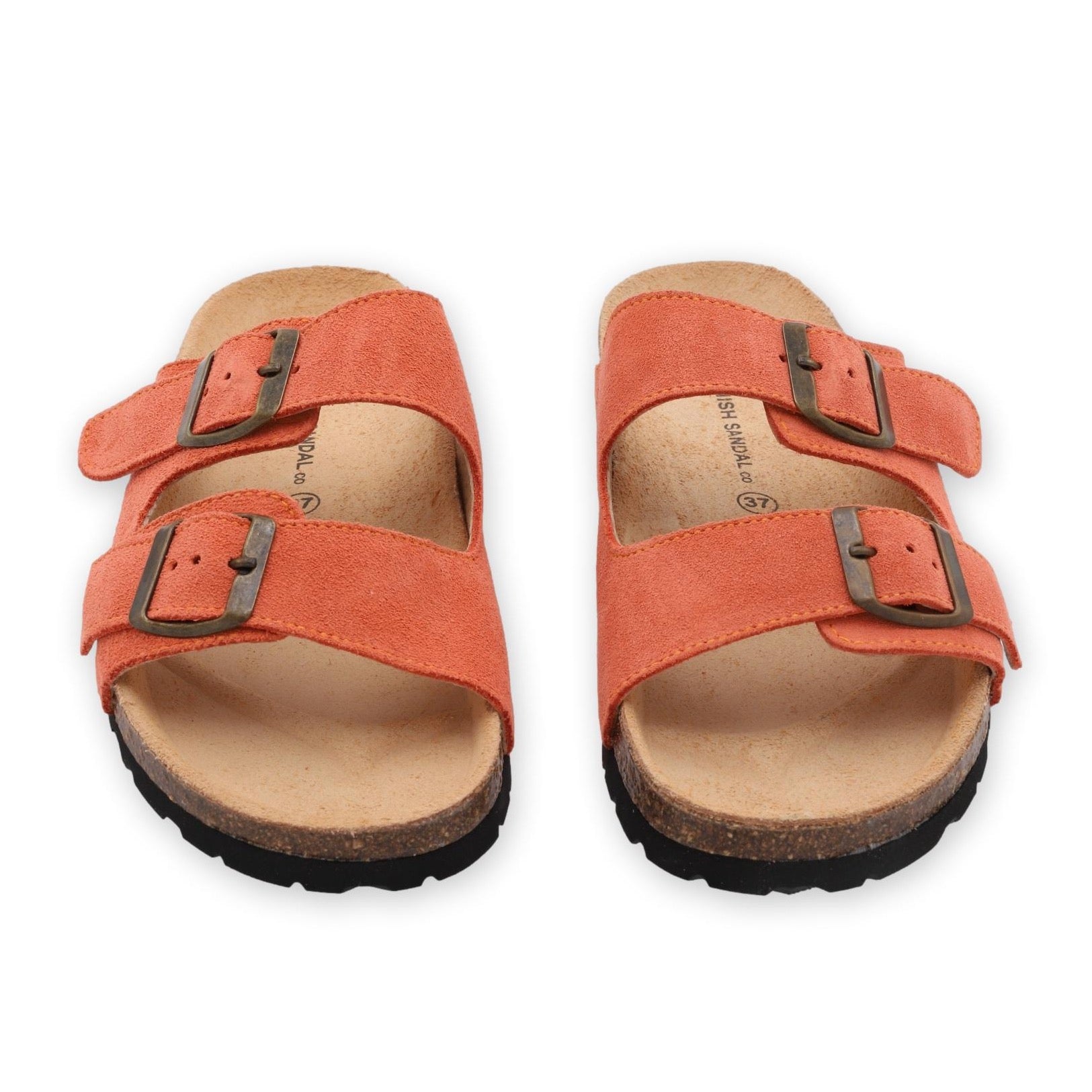 front facing nordic sandals in color orange