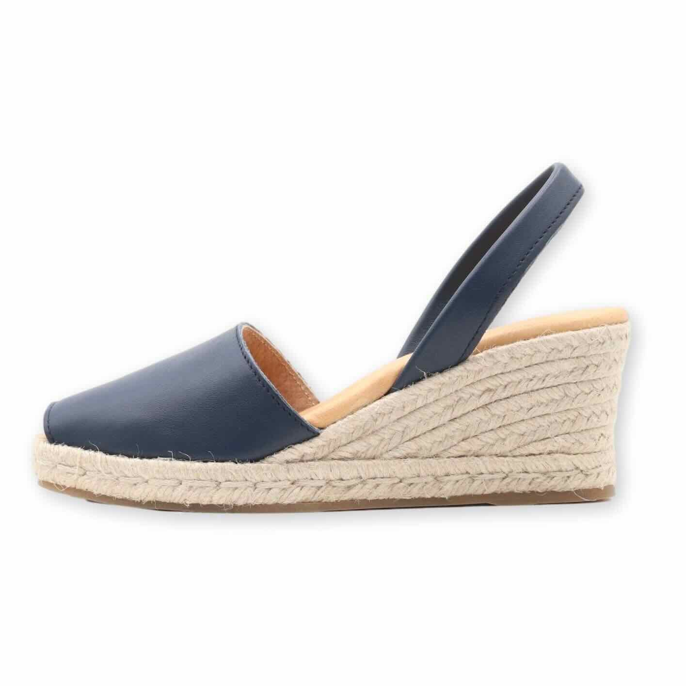 Navy blue espadrille wedge sandals