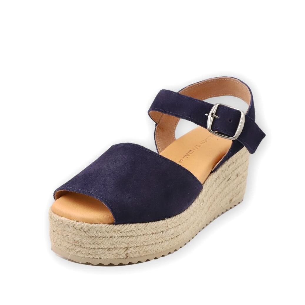 Dark blue platform sandals with strap