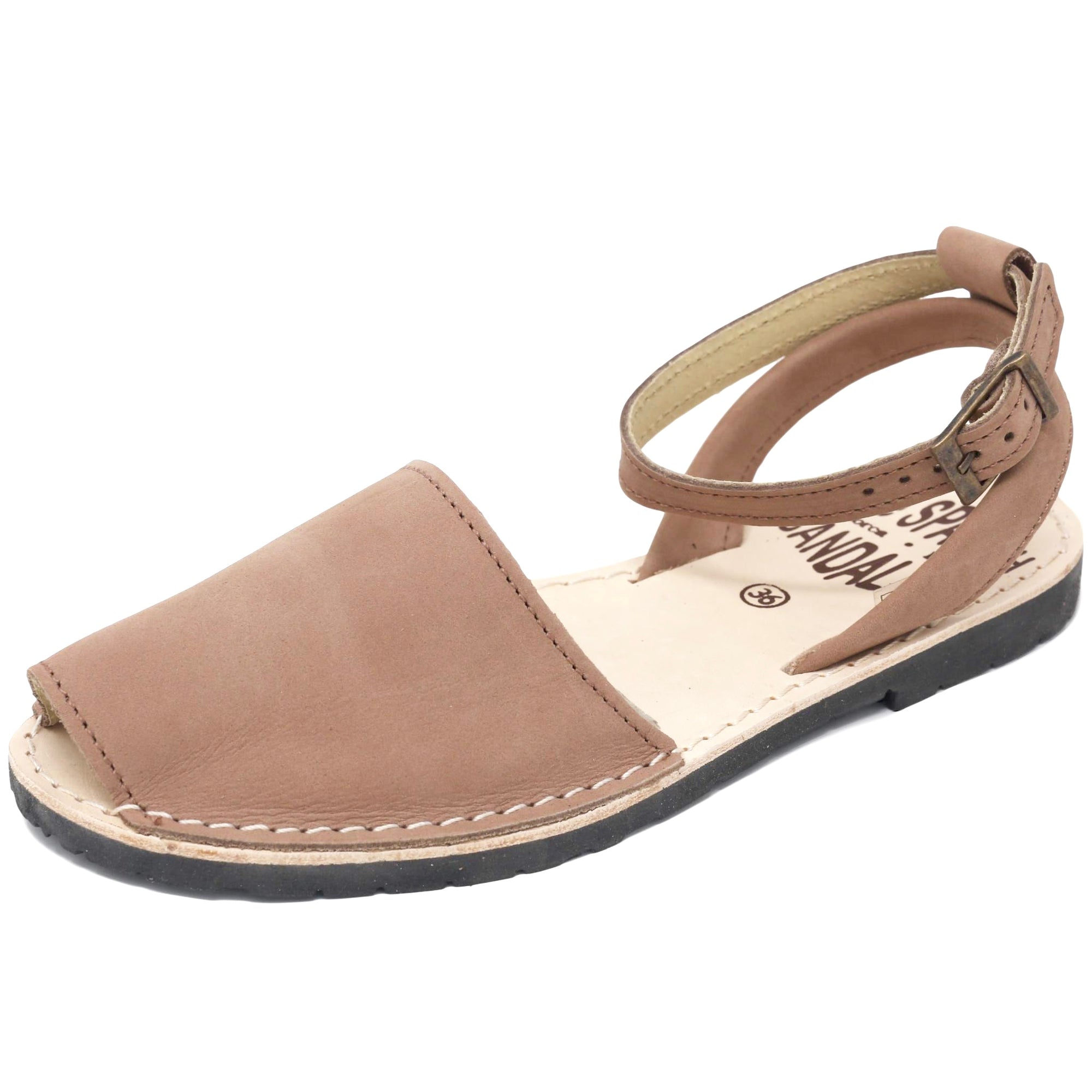 Tan nubuck sandals with strap - diagonal view