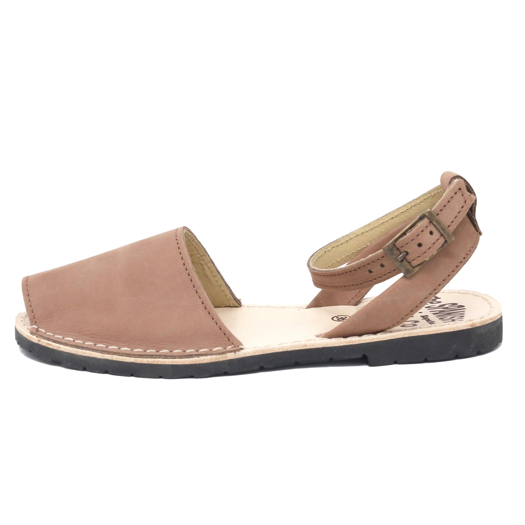 Tan nubuck sandals with strap - side view