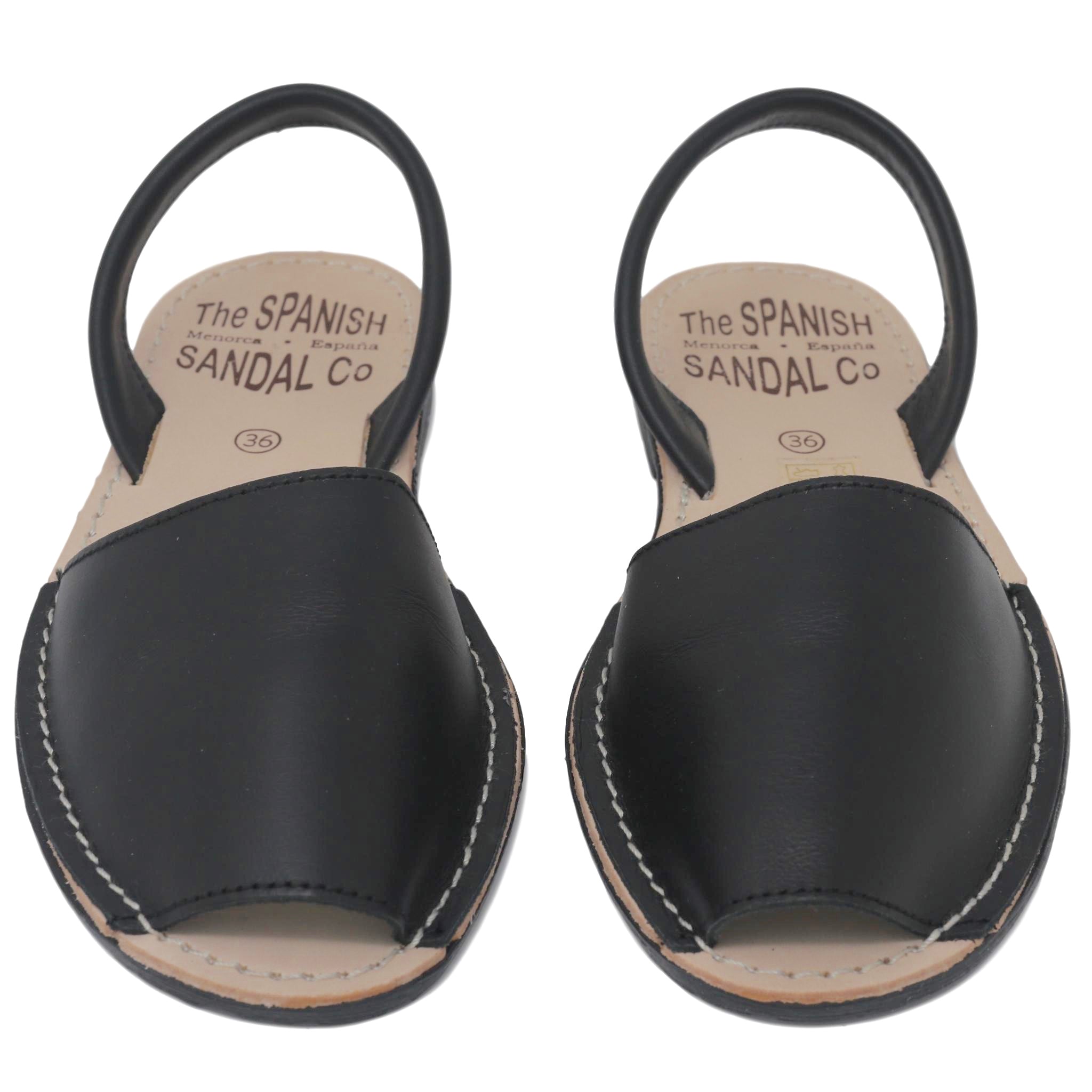 front view of black leather Spanish Sandals