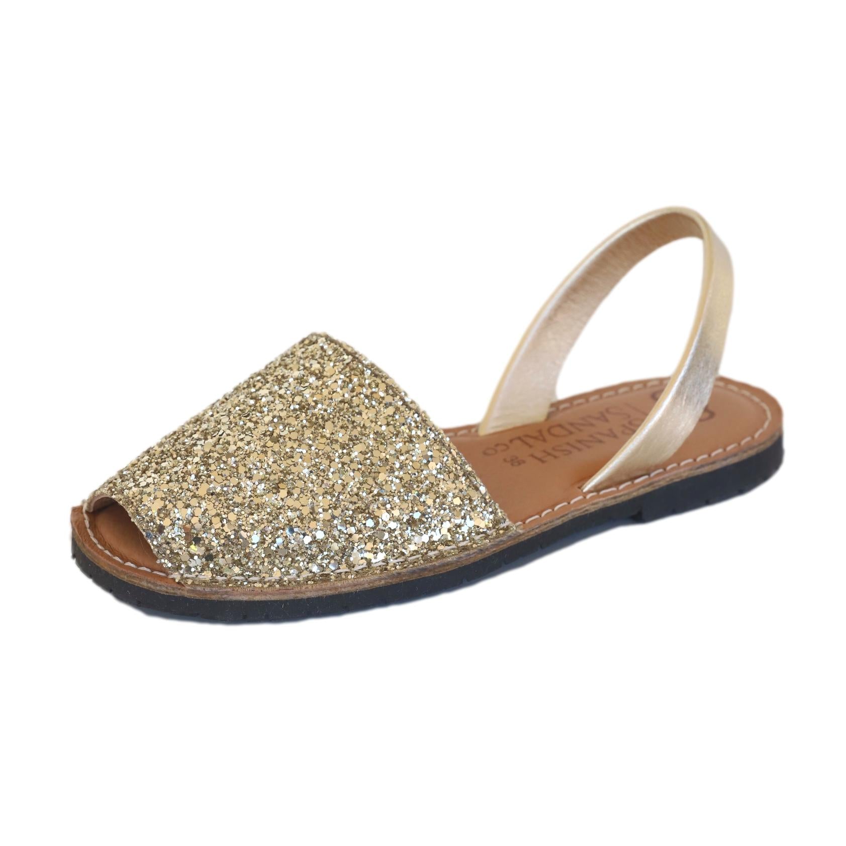Gold sparkly flat sandals