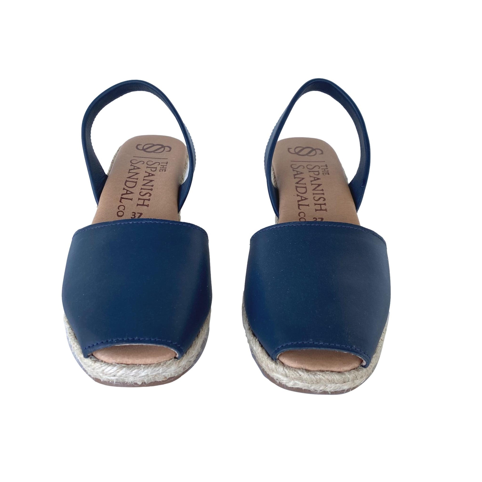 Navy blue espadrille wedge sandals