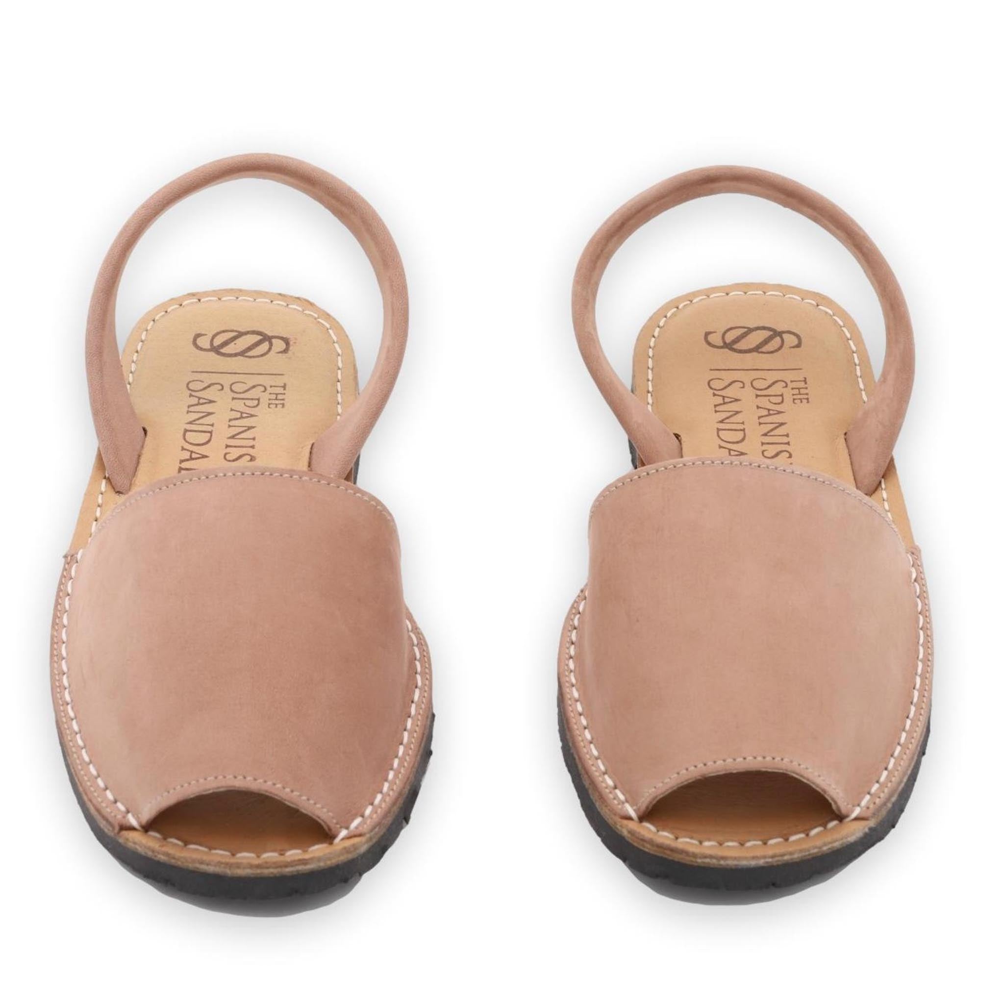 front facing classic sandals in tan. nubuck